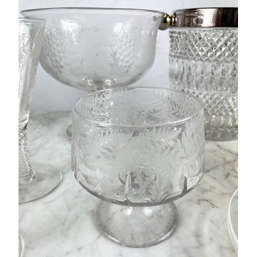 4 - CHAMPAGNE COOLER AND QUANTITY OF CUT AND ETCHED GLASSWARE, including ten sherry glasses, a Georgian ... 