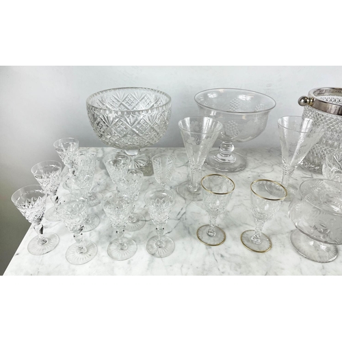 4 - CHAMPAGNE COOLER AND QUANTITY OF CUT AND ETCHED GLASSWARE, including ten sherry glasses, a Georgian ... 