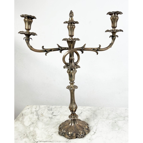 5 - CANDELABRUM, a pair, French silver-plated, Rococo style, in sections, 60cm H x 46cm W. (2)