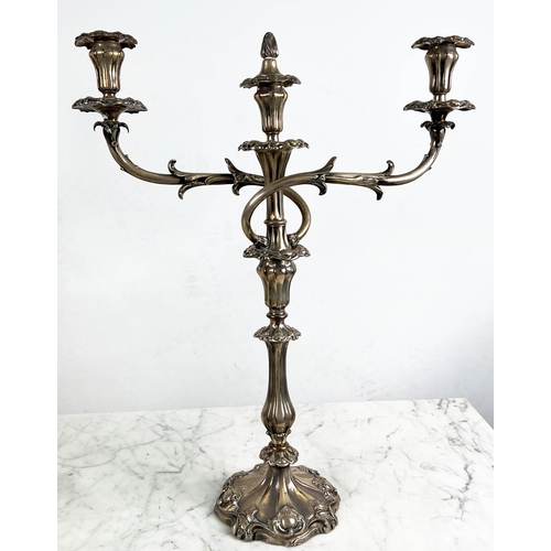 5 - CANDELABRUM, a pair, French silver-plated, Rococo style, in sections, 60cm H x 46cm W. (2)