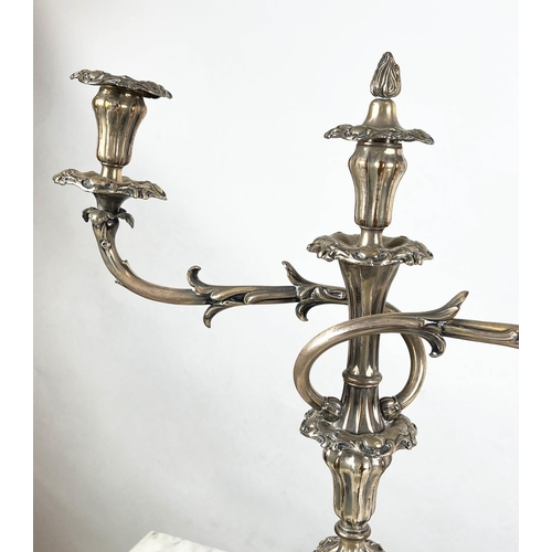 5 - CANDELABRUM, a pair, French silver-plated, Rococo style, in sections, 60cm H x 46cm W. (2)