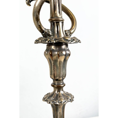 5 - CANDELABRUM, a pair, French silver-plated, Rococo style, in sections, 60cm H x 46cm W. (2)