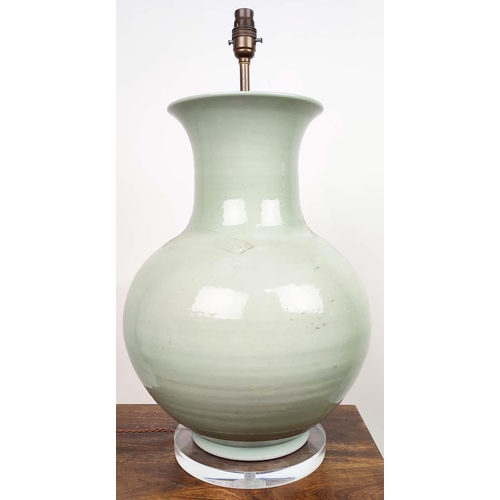 575 - PAOLO MOSCHINO CELADON VASE TABLE LAMPS, a pair, 64cm H. (2)