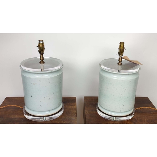 587 - PAOLO MOSCHINO CELADON CACHE POT TABLE LAMPS, a pair, 41cm H. (2)