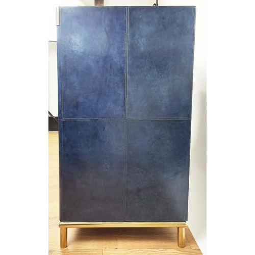 595 - CHEST OF DRAWERS, 99cm x 46.5cm x 86.5cm, blue leathered finish, three drawers.