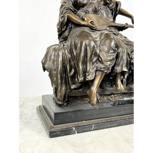 60 - MILO BRONZE 'MUSIC LESSON', mother teaching her child to play a mandolin, 41cm x 53cm.