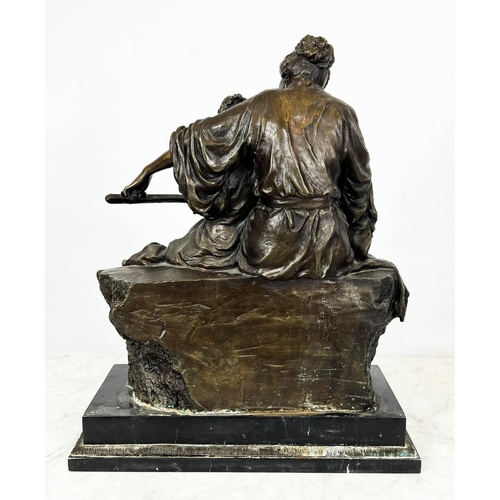 60 - MILO BRONZE 'MUSIC LESSON', mother teaching her child to play a mandolin, 41cm x 53cm.