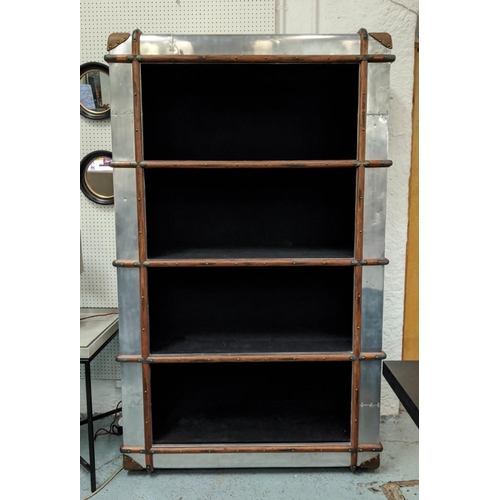 604 - BOOKCASE, aviator style design, four shelves, with bottom lifting up to reveal hidden storage, 110cm... 