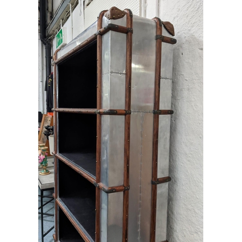 604 - BOOKCASE, aviator style design, four shelves, with bottom lifting up to reveal hidden storage, 110cm... 