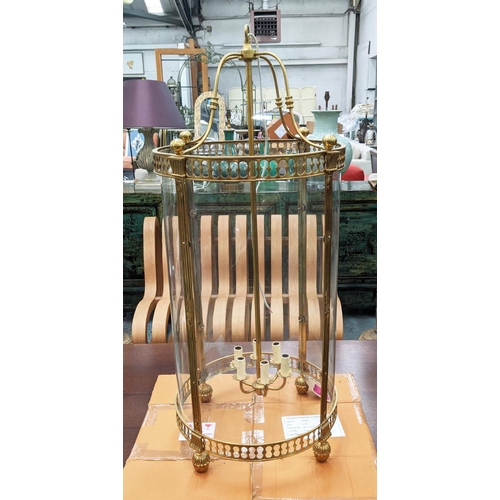 608 - HALL LANTERN, Regency style, gilt metal and glazed, six branch light, 124cm drop.