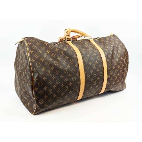 61 - LOUIS VUITTON KEEPALL 60, monogram coated canvas with leather handles and trims, name tag, brown can... 