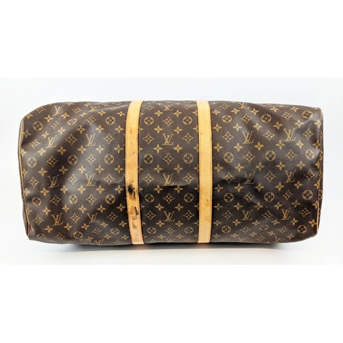 61 - LOUIS VUITTON KEEPALL 60, monogram coated canvas with leather handles and trims, name tag, brown can... 