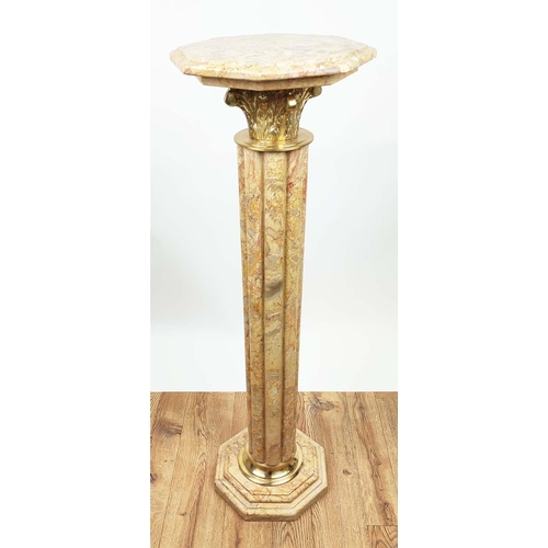 610 - PEDESTALS, a pair, corinthian column form, stone, gilt mounts, 102cm H x 31cm. (2)