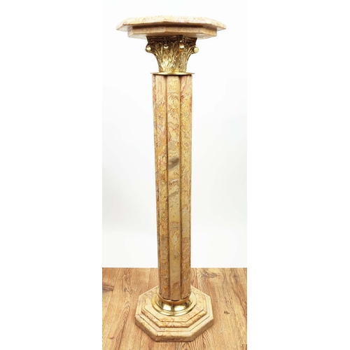 610 - PEDESTALS, a pair, corinthian column form, stone, gilt mounts, 102cm H x 31cm. (2)