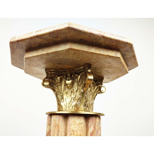 610 - PEDESTALS, a pair, corinthian column form, stone, gilt mounts, 102cm H x 31cm. (2)