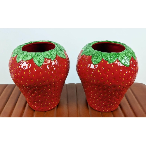 612 - VASES, a pair, glazed ceramic, strawberry form design, 27cm H approx. (2)