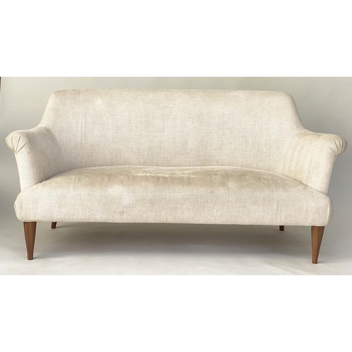 615 - PINCH GODDARD SOFA, with pale linen upholstery, by Rosie Uniake, with spring back and seat and taper... 