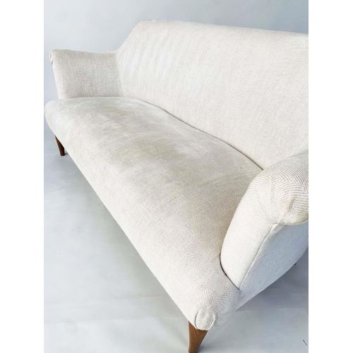 615 - PINCH GODDARD SOFA, with pale linen upholstery, by Rosie Uniake, with spring back and seat and taper... 