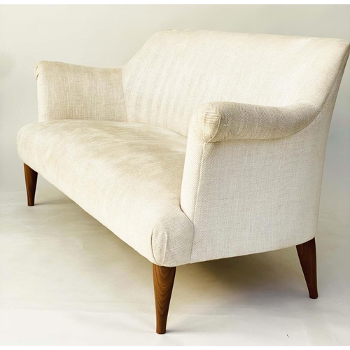 615 - PINCH GODDARD SOFA, with pale linen upholstery, by Rosie Uniake, with spring back and seat and taper... 