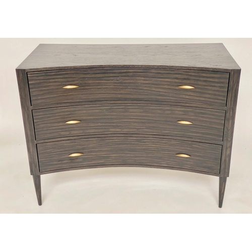 616 - JULIAN CHICHESTER PERCY CHEST, concave fronted with three long drawers, 110cm W x 50cm D x 84cm H.