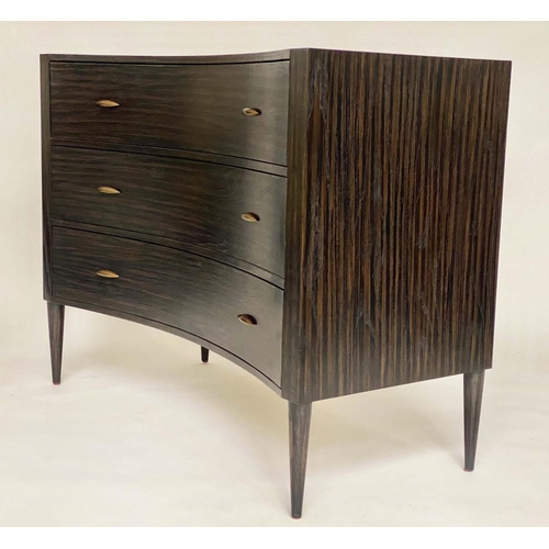 616 - JULIAN CHICHESTER PERCY CHEST, concave fronted with three long drawers, 110cm W x 50cm D x 84cm H.