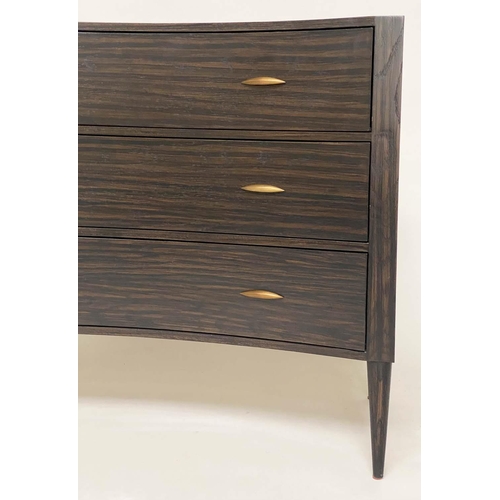 616 - JULIAN CHICHESTER PERCY CHEST, concave fronted with three long drawers, 110cm W x 50cm D x 84cm H.