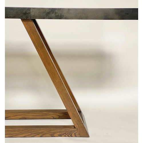 617 - JULIAN CHICHESTER TRIANGLE CONSOLE TABLE, rectangular velum covered on 'triangle' oak frame, 180cm W... 