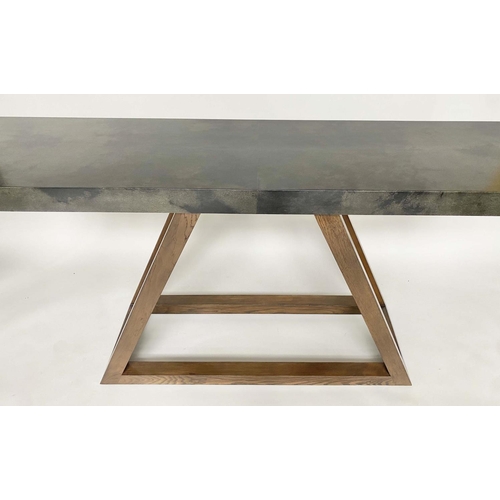 617 - JULIAN CHICHESTER TRIANGLE CONSOLE TABLE, rectangular velum covered on 'triangle' oak frame, 180cm W... 