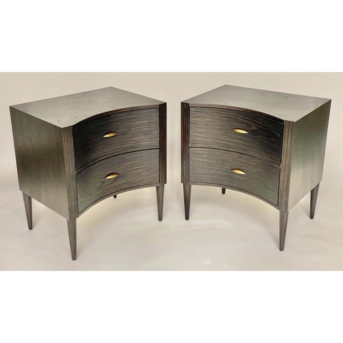 618 - JULIAN CHICHESTER PERCY CABINETS, a pair, dark oak concave fronted, each with two drawers, 60cm W x ... 