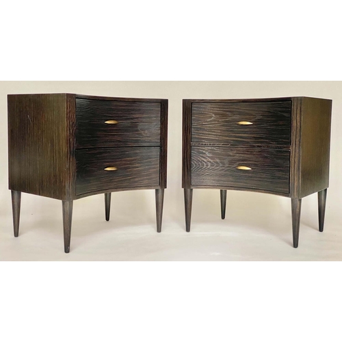 618 - JULIAN CHICHESTER PERCY CABINETS, a pair, dark oak concave fronted, each with two drawers, 60cm W x ... 