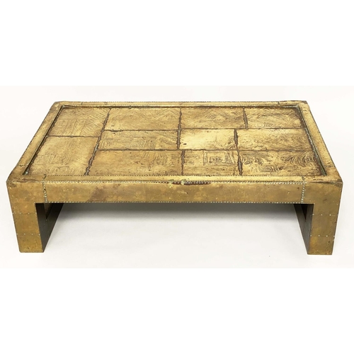 620 - RODOLFO DUBARRY LOW TABLE, square 1970s Spanish, brass plaster hammered and resist made, dated and s... 