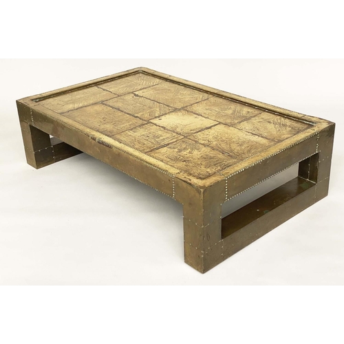 620 - RODOLFO DUBARRY LOW TABLE, square 1970s Spanish, brass plaster hammered and resist made, dated and s... 