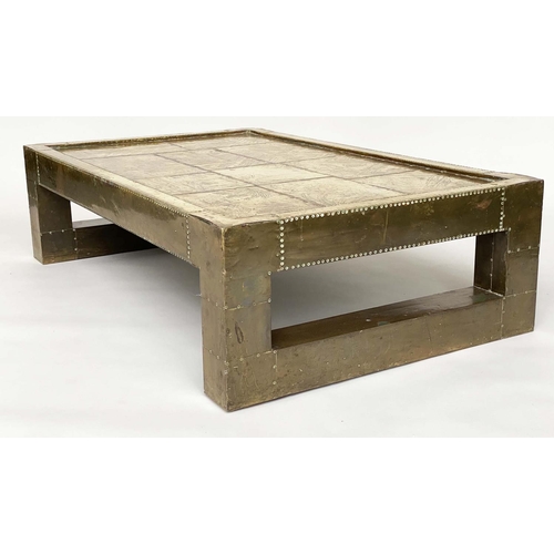 620 - RODOLFO DUBARRY LOW TABLE, square 1970s Spanish, brass plaster hammered and resist made, dated and s... 