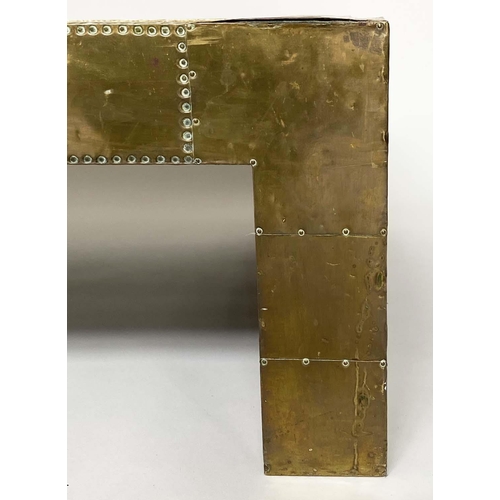 620 - RODOLFO DUBARRY LOW TABLE, square 1970s Spanish, brass plaster hammered and resist made, dated and s... 