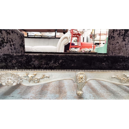 631 - BED FRAME, 171cm x 146cm H, crushed velvet with studded detail and silvered frame.