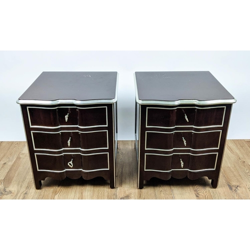 632 - BEDSIDE CHESTS, a pair, each 50cm x 50cm x 60cm H, silver gilt detail. (2)