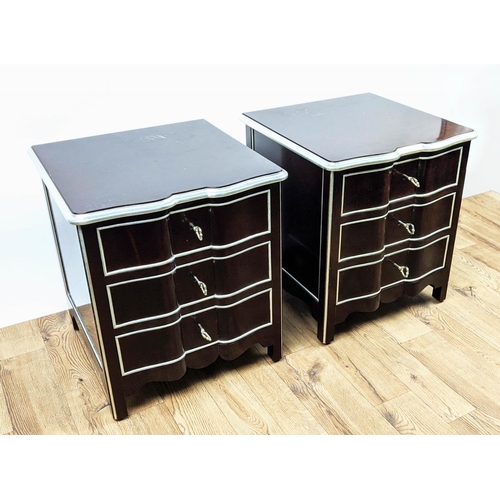 632 - BEDSIDE CHESTS, a pair, each 50cm x 50cm x 60cm H, silver gilt detail. (2)