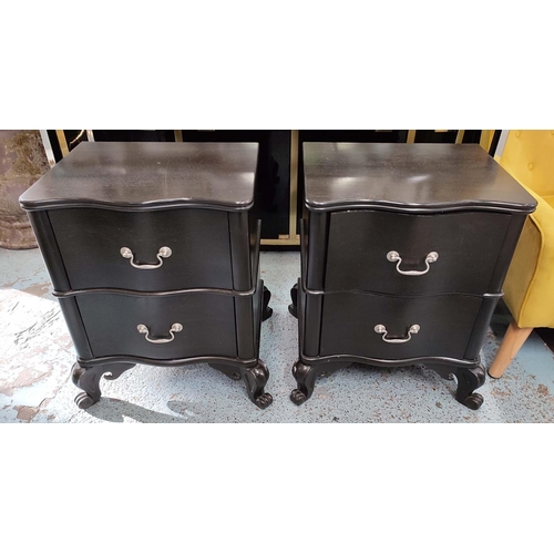 642 - JULIAN CHICHESTER WAVES BEDSIDE CHESTS, pair, ebonised oak, finish, fitted with two drawers, scrolle... 