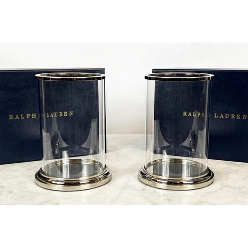 78 - RALPH LAUREN BEDFORD HURRICANE LIGHTS, a pair, boxed, Approx 24cms H 14cms D (2)