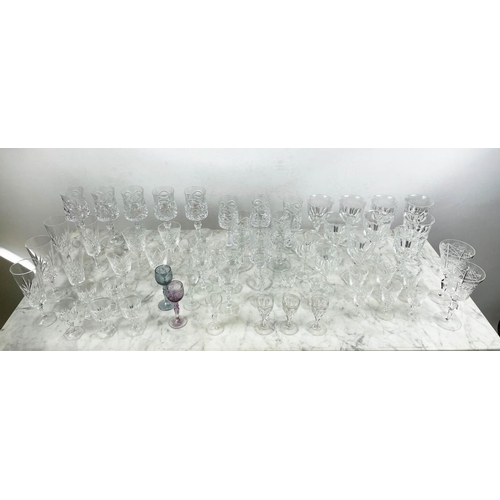 9 - A QUANTITY OF CUT GLASS, including six cut glass wine glasses, nine claret glasses, champagne flutes... 