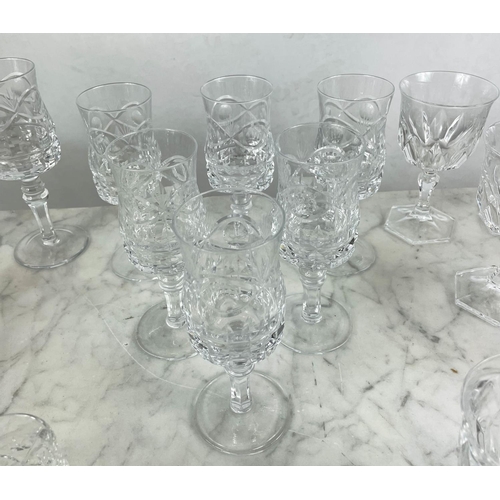 9 - A QUANTITY OF CUT GLASS, including six cut glass wine glasses, nine claret glasses, champagne flutes... 