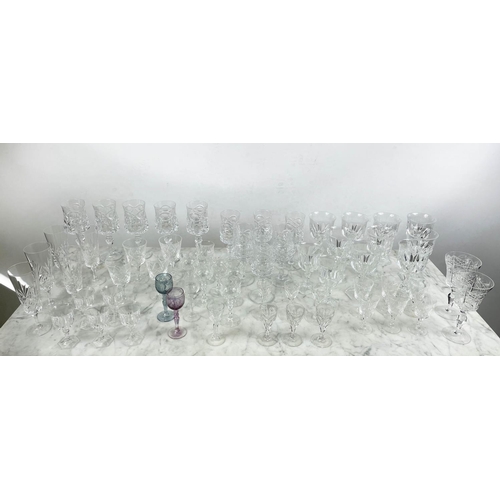 9 - A QUANTITY OF CUT GLASS, including six cut glass wine glasses, nine claret glasses, champagne flutes... 