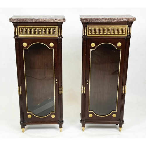 269 - PIER CABINETS, a pair, each 92cm H x 17cm D x 39cm W, circa1900, French mahogany and brass mounted, ... 