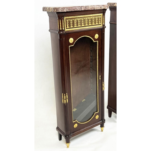 269 - PIER CABINETS, a pair, each 92cm H x 17cm D x 39cm W, circa1900, French mahogany and brass mounted, ... 