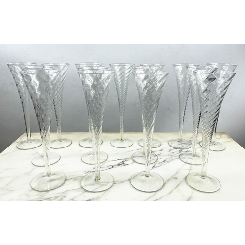 6 - CHAMPAGNE FLUTES, fifteen, spiral design. (15)