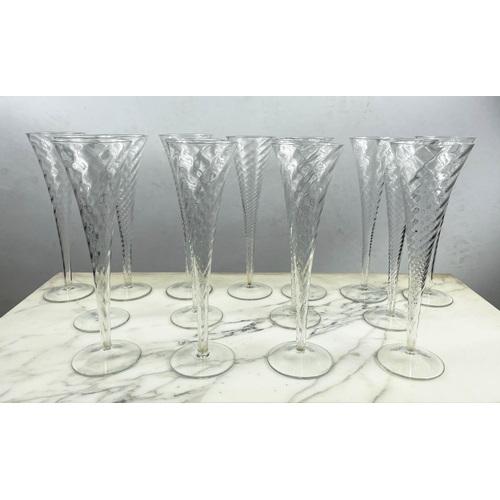 6 - CHAMPAGNE FLUTES, fifteen, spiral design. (15)