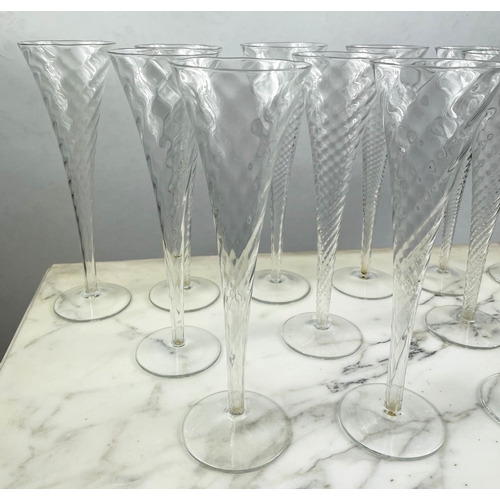 6 - CHAMPAGNE FLUTES, fifteen, spiral design. (15)