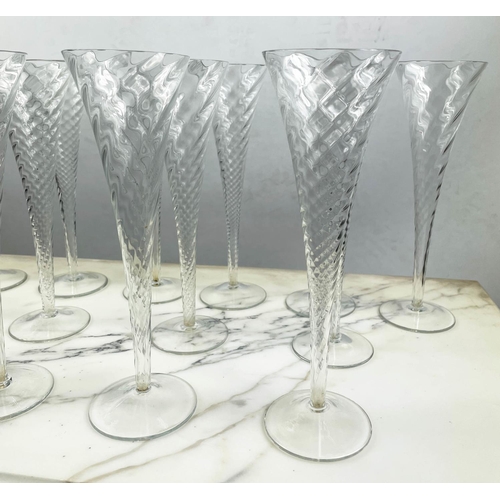 6 - CHAMPAGNE FLUTES, fifteen, spiral design. (15)