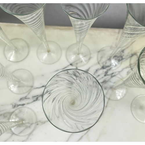 6 - CHAMPAGNE FLUTES, fifteen, spiral design. (15)