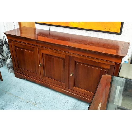 607 - GRANGE SIDEBOARD, 209cm L x 98cm x 55cm with three drawers above three panelled doors enclosing shel... 